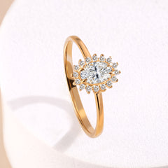 Delicate Halo 18k Yellow Gold Vermeil Oval-Cut Cubic Zirconia Engagement Ring