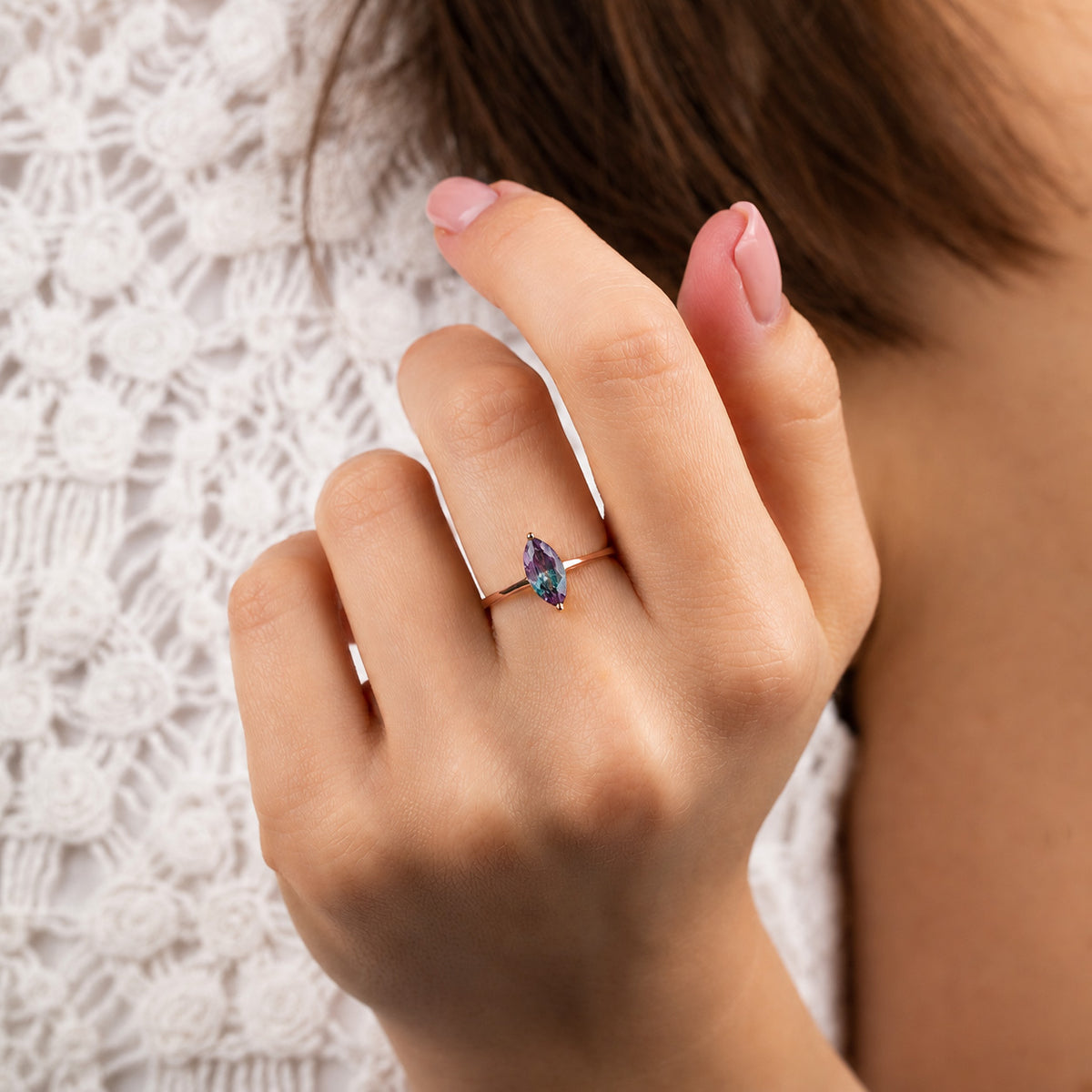 Nyra Rose Gold Alexandrite Marquise Solitaire Ring