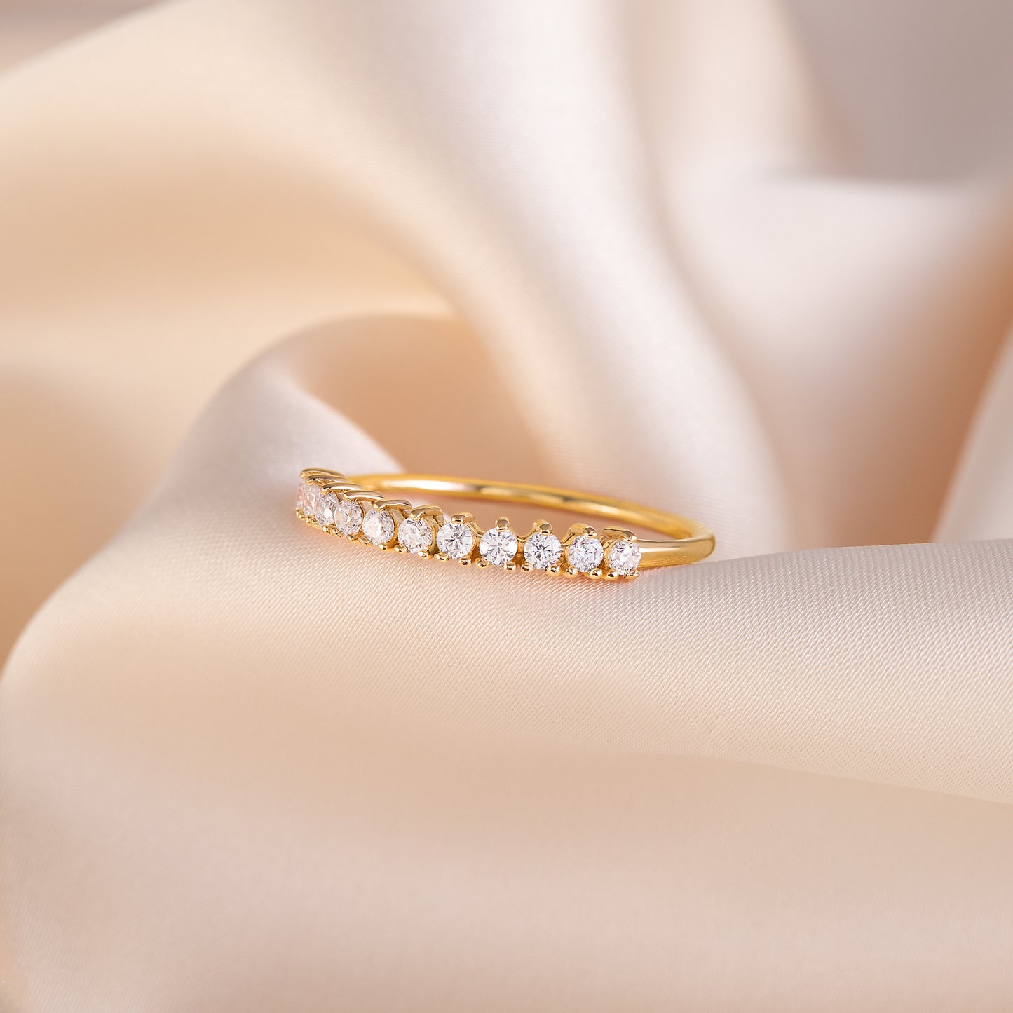 Women Dainty 18K Yellow Gold Vermeil Silver CZ Promise Ring