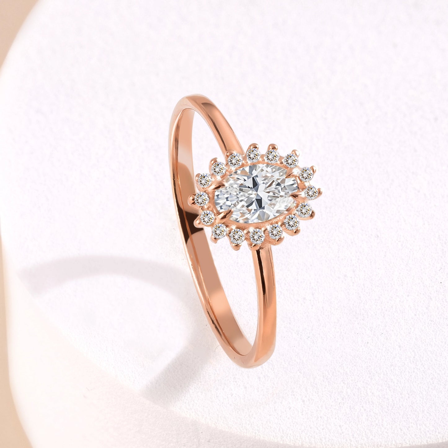 Dainty Halo 18k Rose Gold Vermeil Oval-Cut Cubic Zirconia Engagement Ring for Her