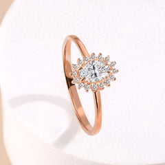 Dainty Halo 18k Rose Gold Vermeil Oval-Cut Cubic Zirconia Engagement Ring for Her