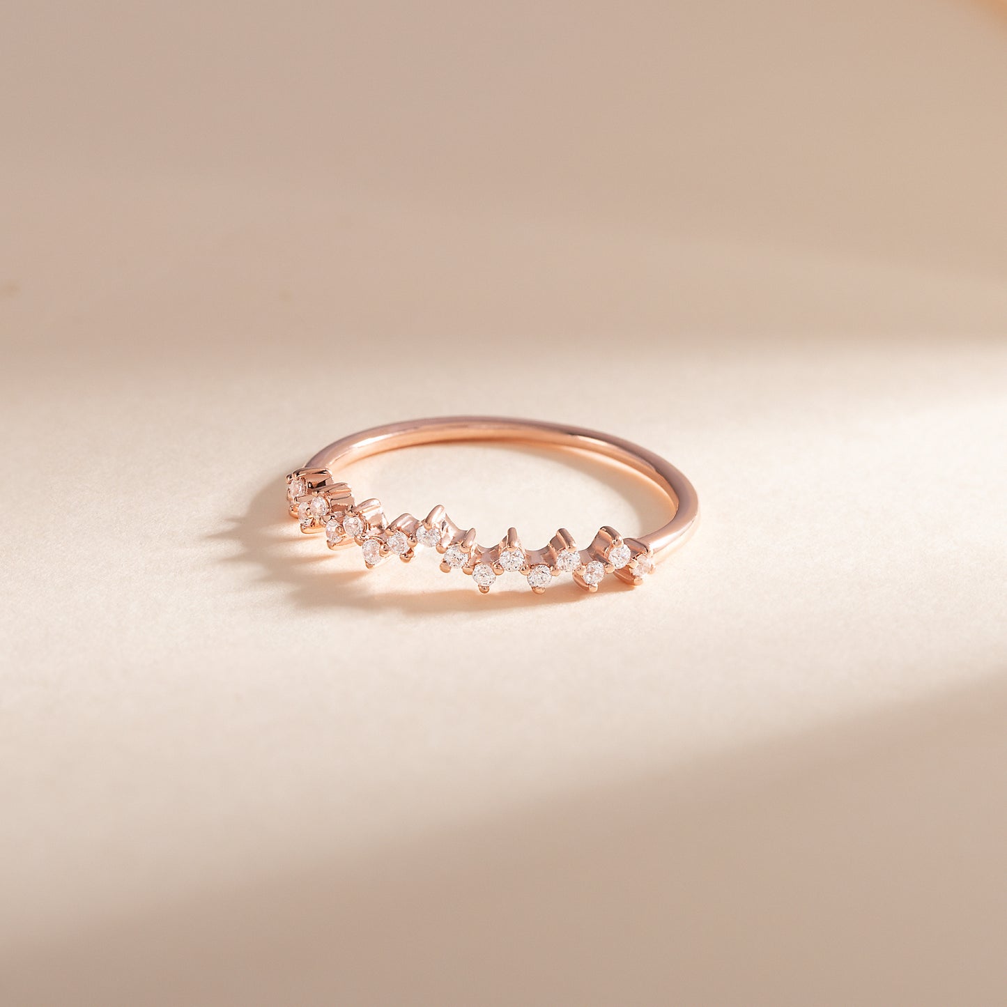 Women Minimalist Delicate 18K Rose Gold Vermeil Silver Cluster CZ Wedding Band