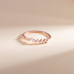 Women Minimalist Delicate 18K Rose Gold Vermeil Silver Cluster CZ Wedding Band