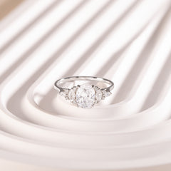 Vintage Style Art Deco 925 Sterling Silver Oval & Marquise Cut Cubic Zirconia Engagement Ring