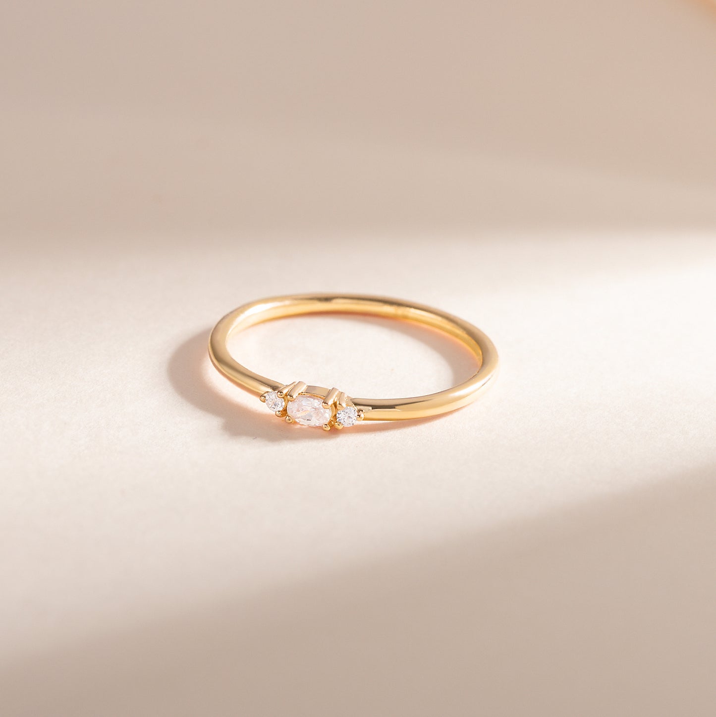 Dainty 18k Yellow Gold Vermeil Silver 3 Stone Oval CZ Promise Ring for Her