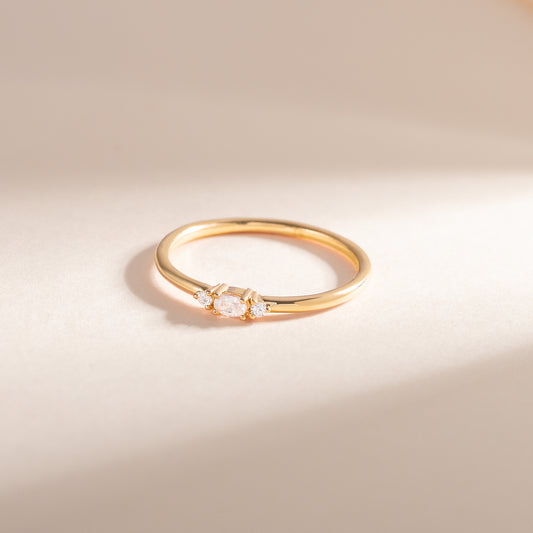 Dainty 18k Yellow Gold Filled Silver 3 Stone Oval CZ Promise Ring for Her