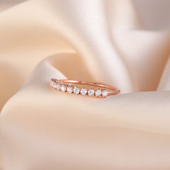 Women Minimalist 18k Rose Gold Vermeil Silver Half Eternity CZ Wedding Band