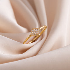 Dainty Geometric 18K Yellow Gold Vermeil Silver CZ Promise Ring for Her