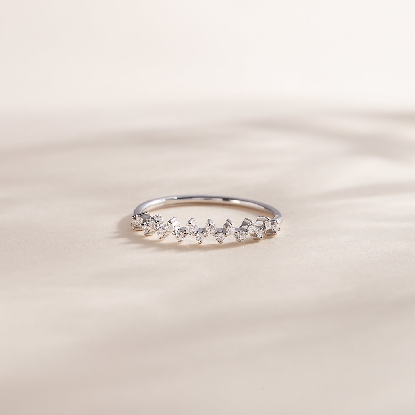 Women Dainty Minimalist 925 Sterling Silver CZ Cluster Wedding Stacking Band