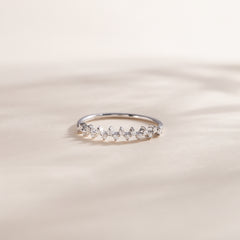 Women Dainty Minimalist 925 Sterling Silver CZ Cluster Wedding Stacking Band
