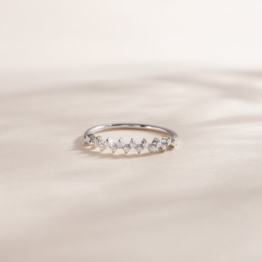 Women Dainty Minimalist 925 Sterling Silver CZ Cluster Wedding Stacking Band