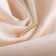 Women Dainty & Elegant 18K Yellow Gold Vermeil Silver Half Eternity Bezel Set CZ Wedding Band