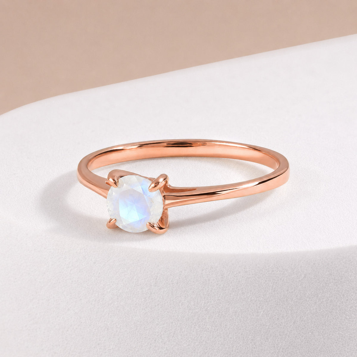Elira Rose Gold Moonstone Round Solitaire Ring