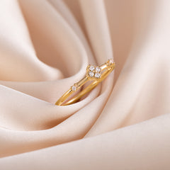 Women Dainty Minimalist 18K Yellow Gold Vermeil Silver CZ Floral Engagement Ring