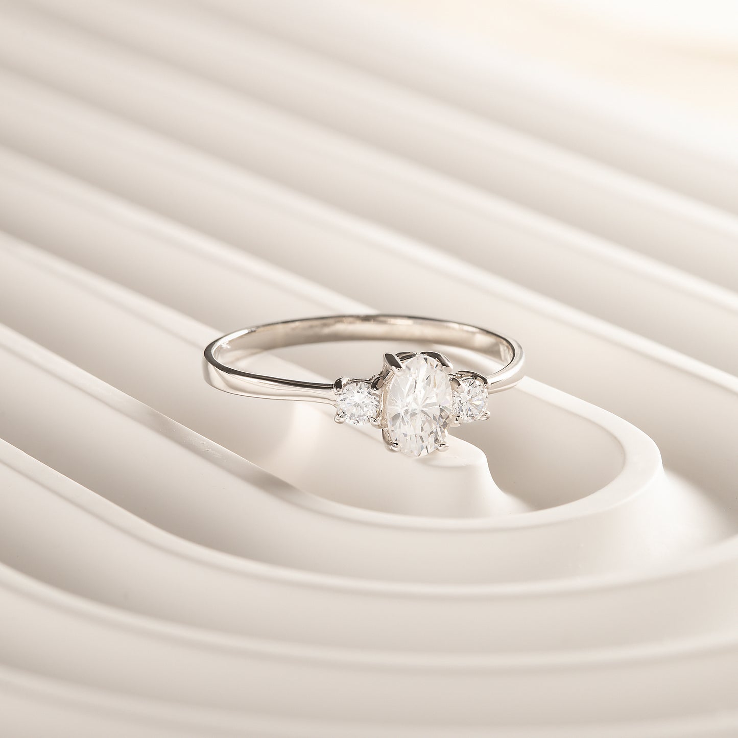 Dainty Minimalist 925 Sterling Silver 3 Stone Setting Oval Cut CZ Promise Ring for Her