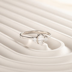 Dainty Minimalist 925 Sterling Silver 3 Stone Setting Oval Cut CZ Promise Ring for Her