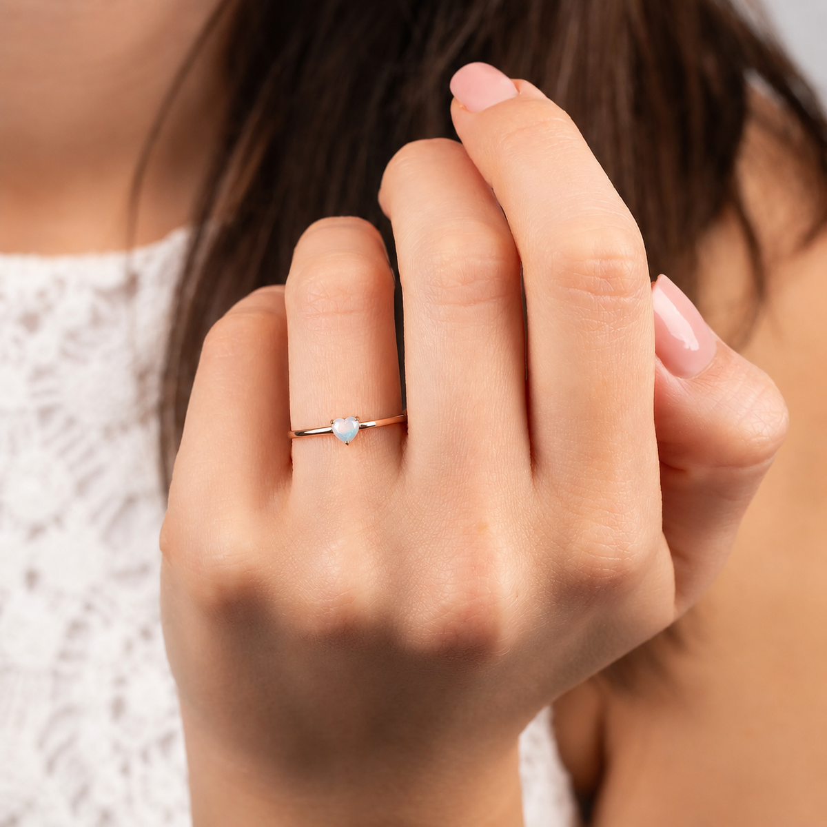Evania Rose Gold Moonstone Heart Ring
