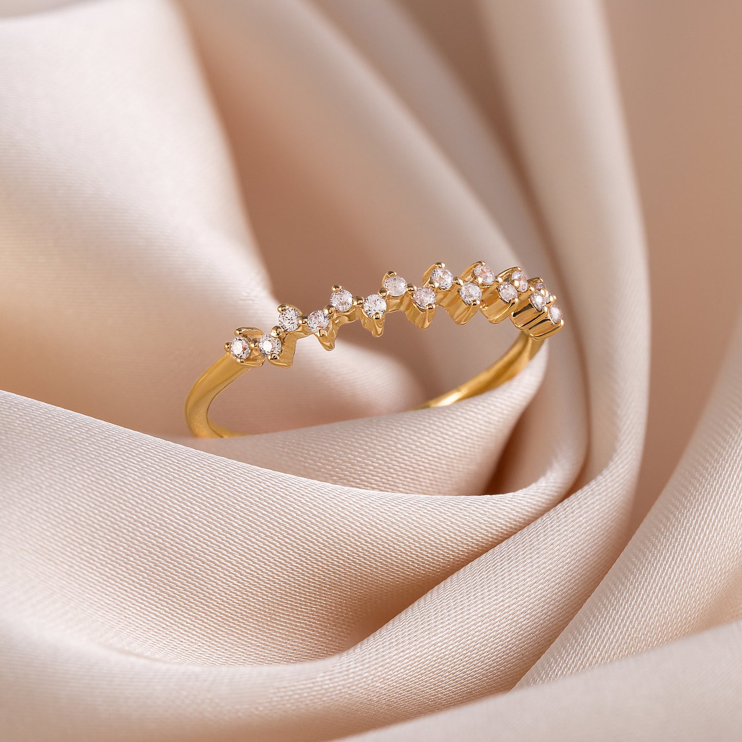 Dainty 18k Yellow Gold Vermeil Cluster CZ Wedding Band or Stacking Ring