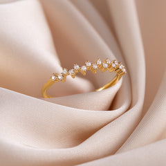 Dainty 18k Yellow Gold Vermeil Cluster CZ Wedding Band or Stacking Ring