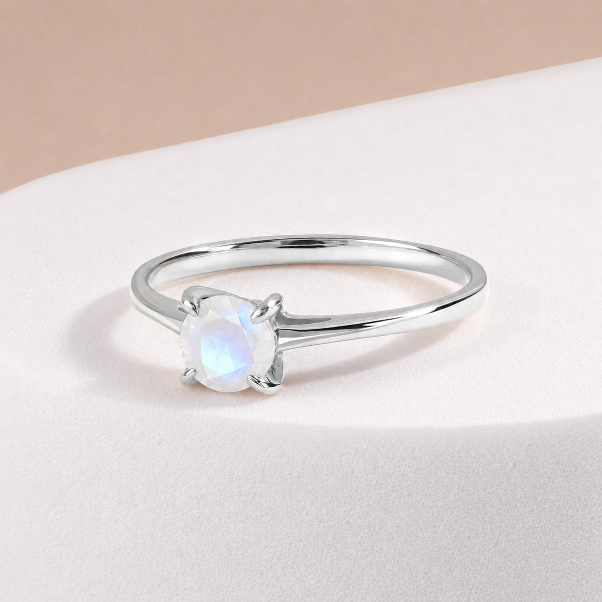 Elira White Gold Moonstone Round Solitaire Ring