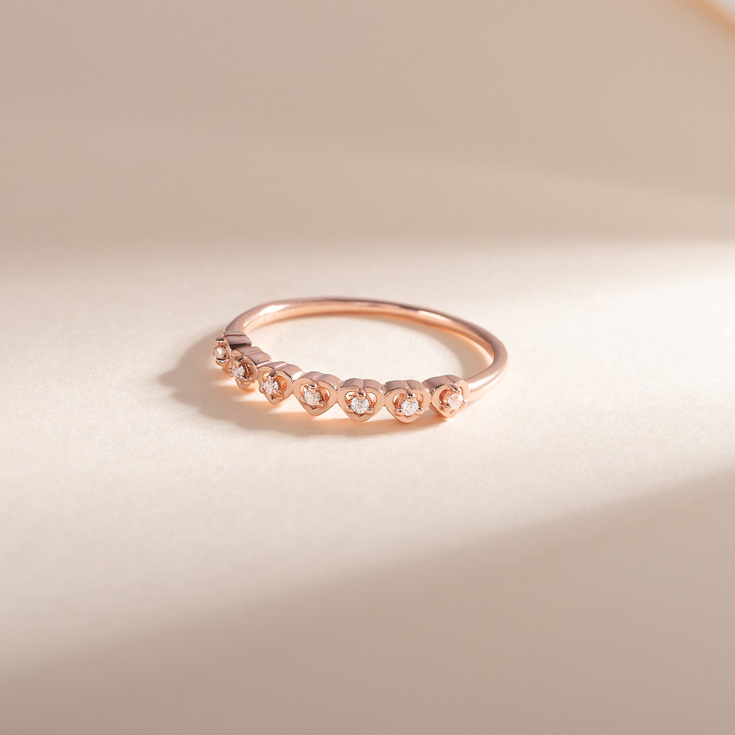 Women Delicate 18K Rose Gold Vermeil Silver CZ Heart Wedding Band