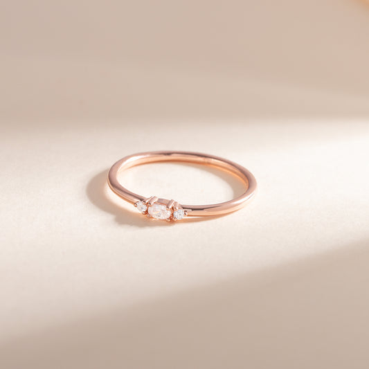Women Minimalist Dainty 18K Rose Gold Vermeil Silver Oval CZ Promise Ring