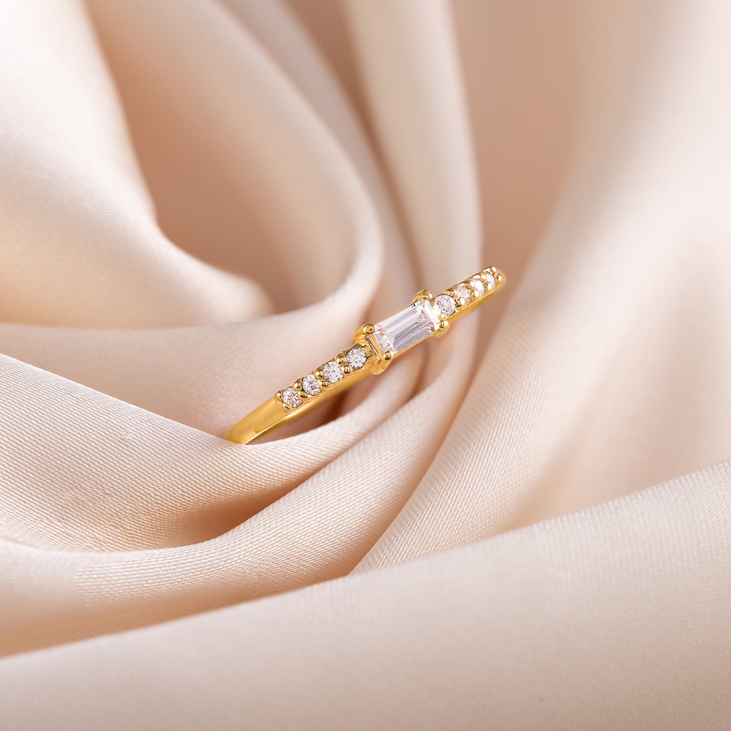 Dainty Minimalist 18k Yellow Gold Vermeil Silver Baguette CZ Promise Ring for Her