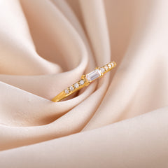 Dainty Minimalist 18k Yellow Gold Vermeil Silver Baguette CZ Promise Ring for Her