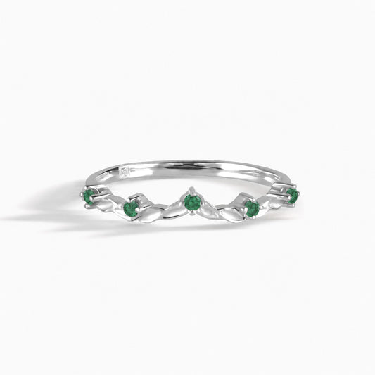 Aveline White Gold Emerald Leaf Band