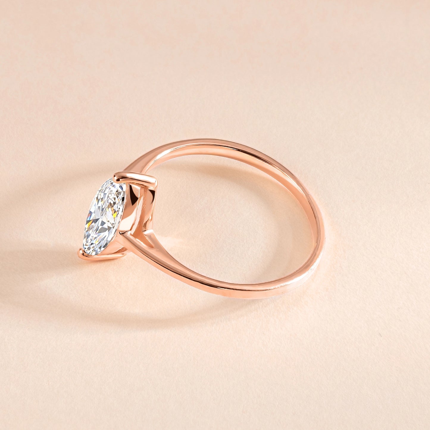 Solitaire 18k Rose Gold Vermeil Marquise Cut CZ Engagement Ring for Her