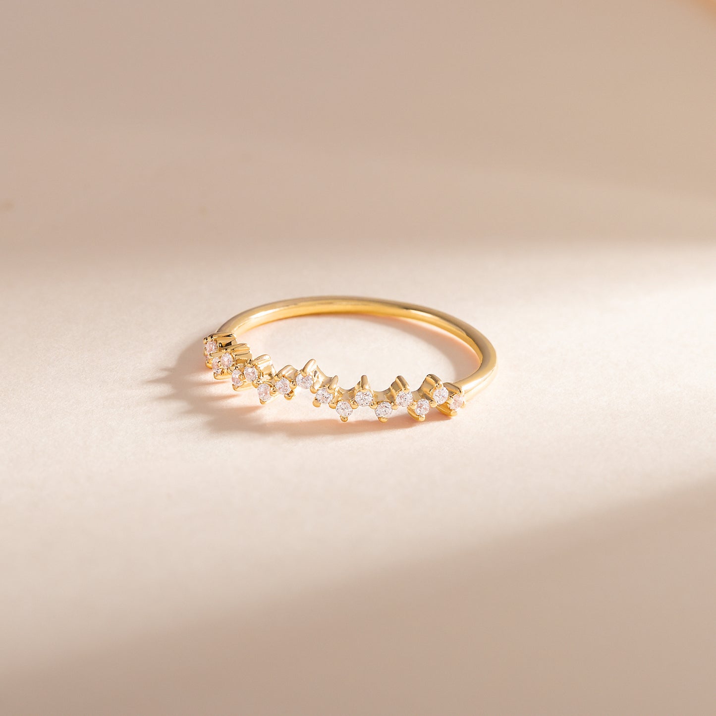 Women Dainty Minimalist 18K Yellow Gold Vermeil Cluster CZ Stacking Ring or Wedding Band