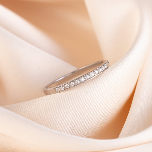 Women Dainty 925 Sterling Silver Half Eternity CZ Wedding Band