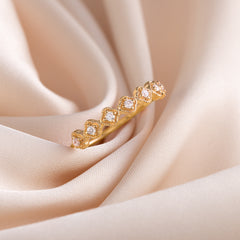 Women Dainty Vintage Style Art Deco 18k Yellow Gold Vermeil CZ Wedding Band
