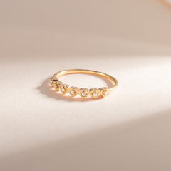 Dainty Minimalist 18K Yellow Gold Vermeil Silver CZ Heart Wedding Band for Her