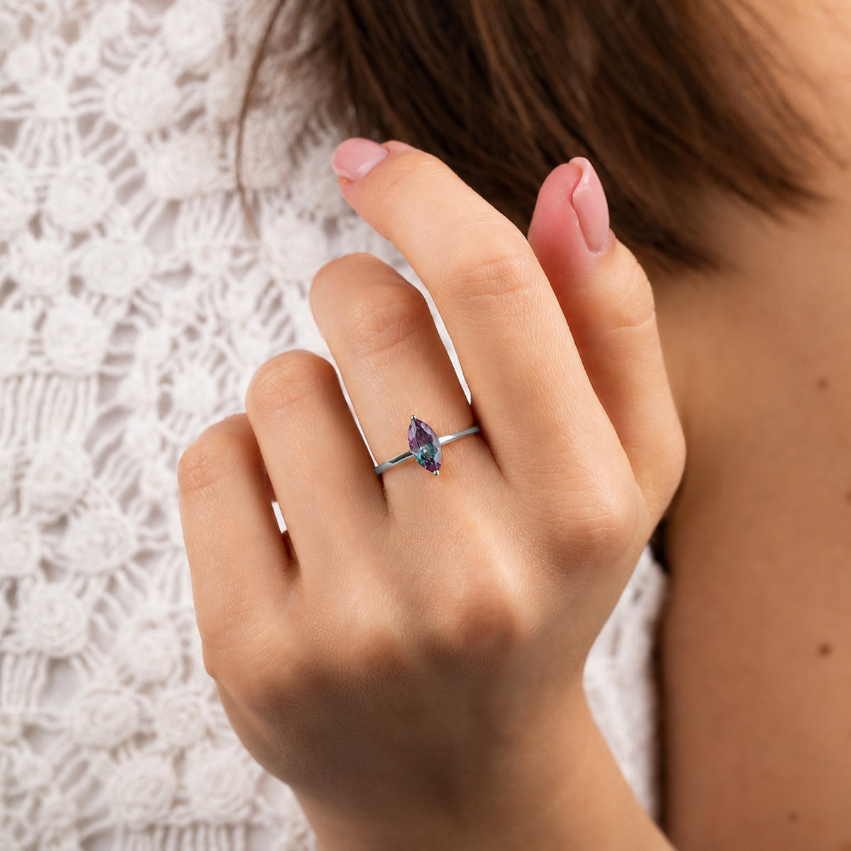 Nyra White Gold Alexandrite Marquise Solitaire Ring