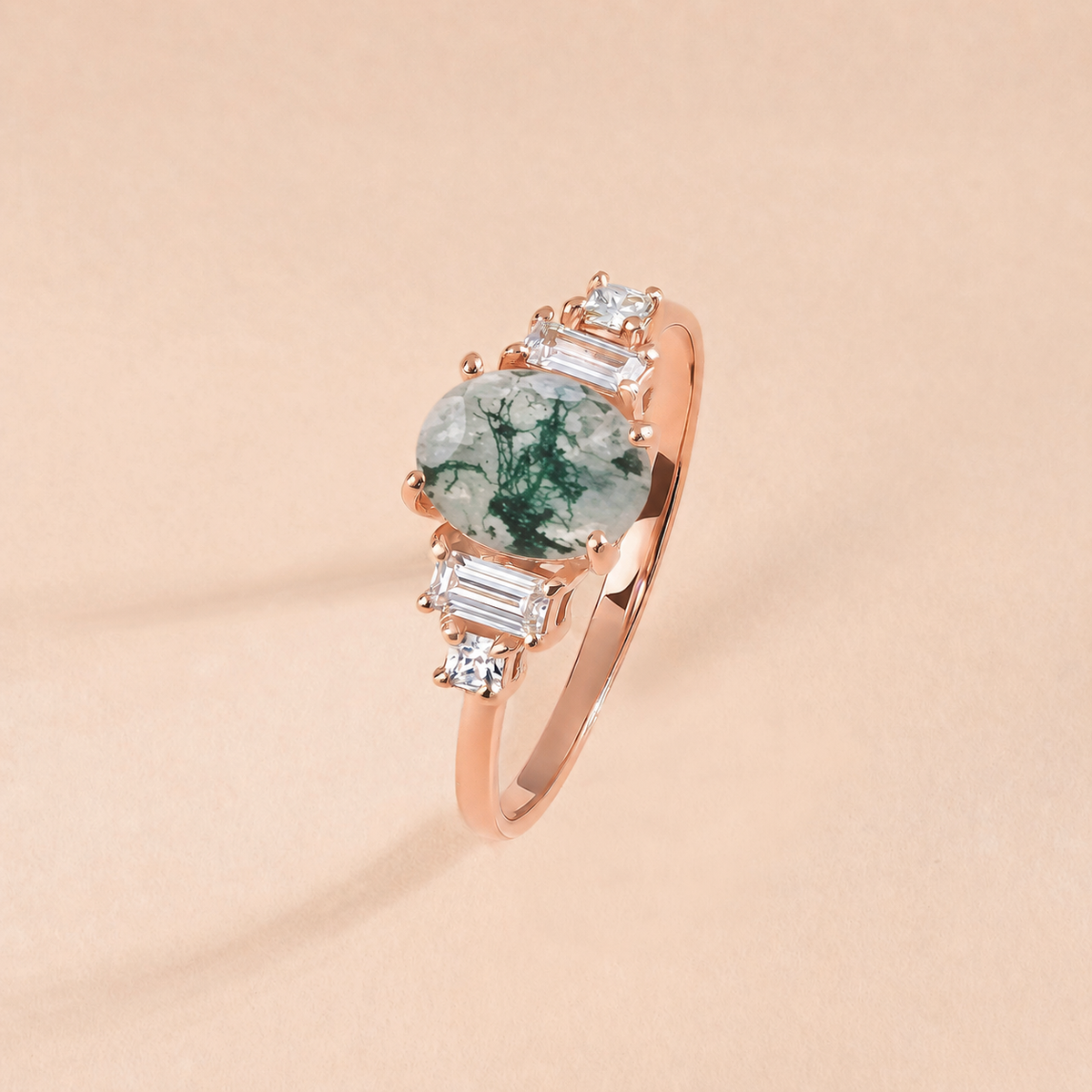 Marielle Rose Gold Moss Agate Diamond Ring