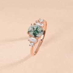 Marielle Rose Gold Moss Agate Diamond Ring