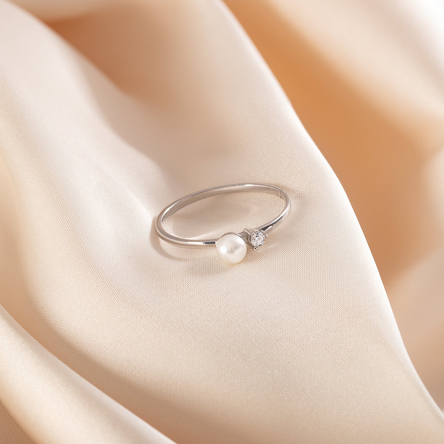Dainty 925 Sterling Silver White Pearl & CZ Promise Ring for Her