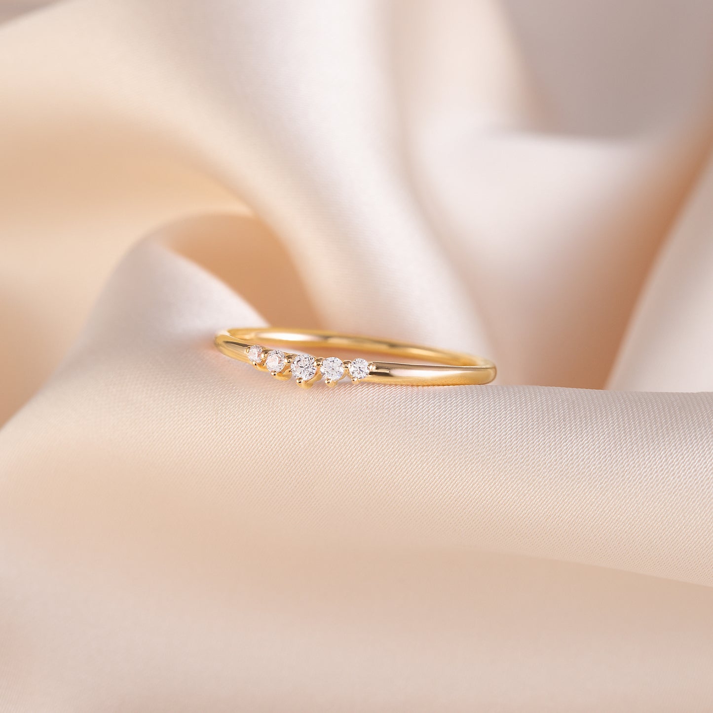 Dainty 18K Gold Vermeil Silver CZ Curved Stacking Ring or Chevron Wedding Band