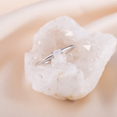 Minimalist Delicate 925 Sterling Silver Baguette CZ Solitaire Promise Ring for Her