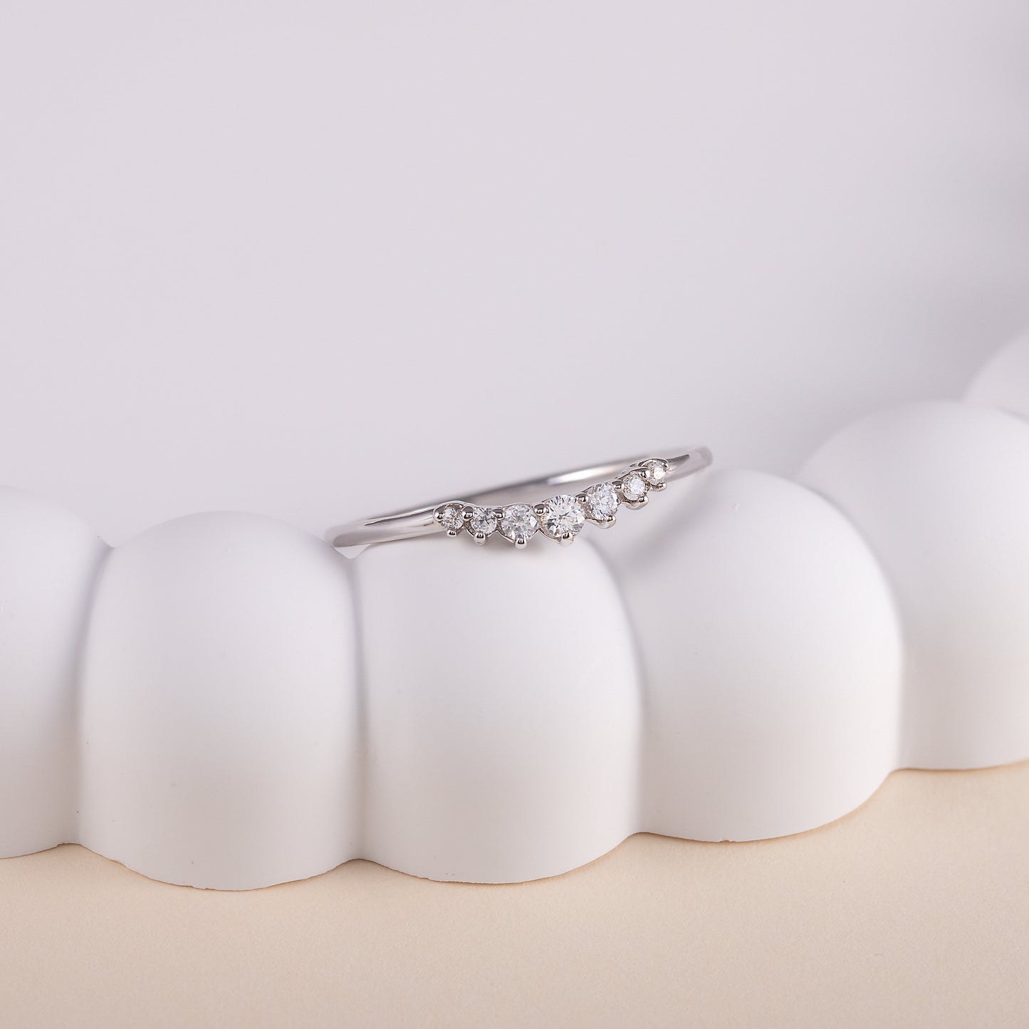 Minimalist Dainty 925 Sterling Silver CZ Chevron Wedding Band