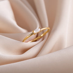 Dainty Minimalist 18k Vermeil Gold Filled Silver Baguette CZ Solitaire Promise Ring for Her