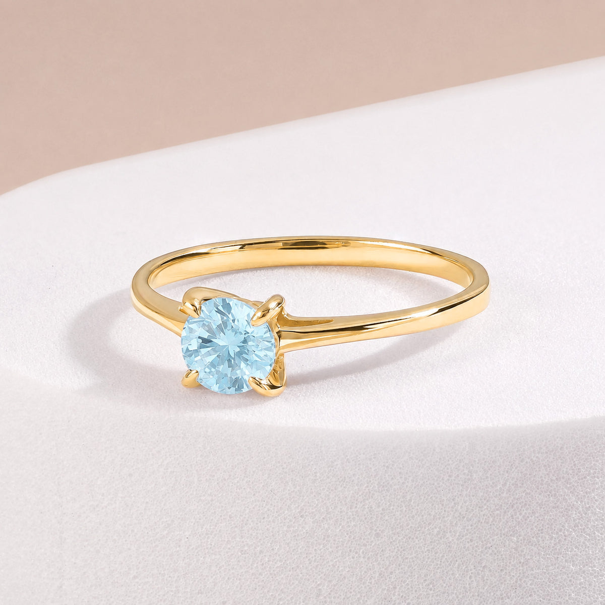 Elira Yellow Gold Aquamarine Round Solitaire Ring
