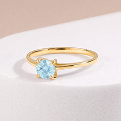 Elira Yellow Gold Aquamarine Round Solitaire Ring