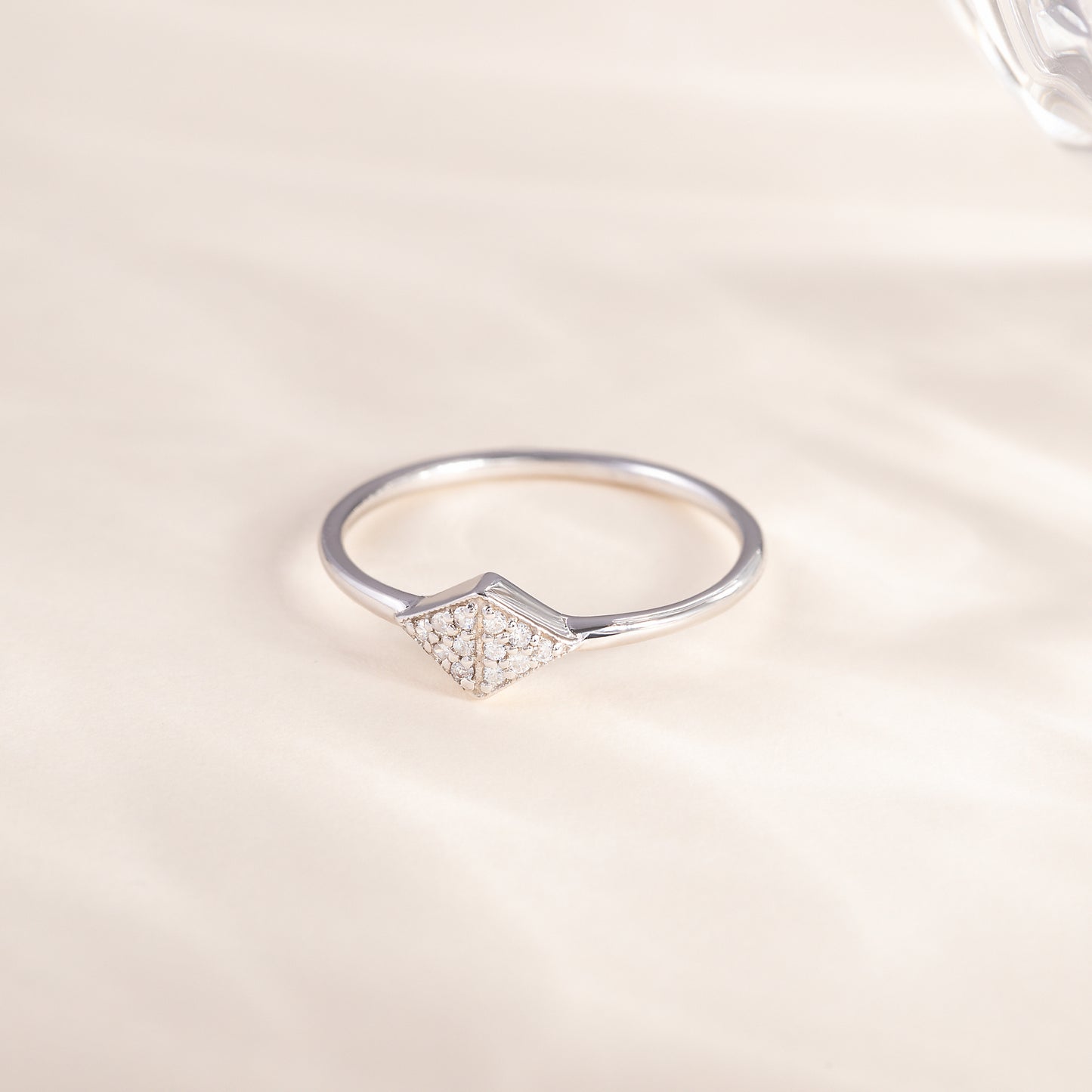 Unique Minimalist 925 Sterling Silver CZ Geometric Promise Ring for Her