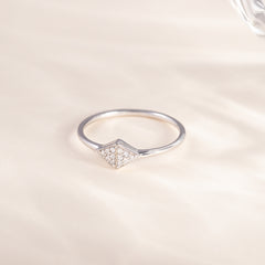 Unique Minimalist 925 Sterling Silver CZ Geometric Promise Ring for Her