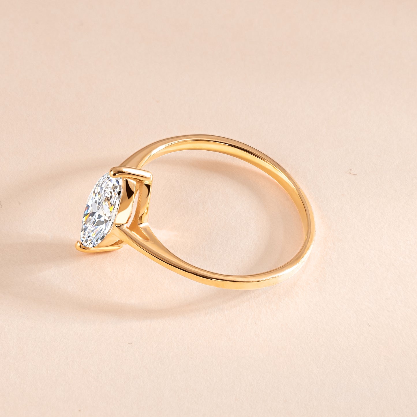 Solitaire 18k Yellow Gold Vermeil Marquise Cut CZ Engagement Ring