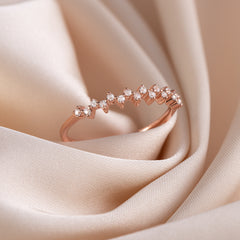 Dainty Minimalist 18k Rose Gold Vermeil Silver CZ Cluster Wedding Band for Her