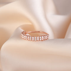 Women Dainty Victorian Style 18k Rose Gold Vermeil Silver Marquise CZ Wedding Band, Unique Stackable Band