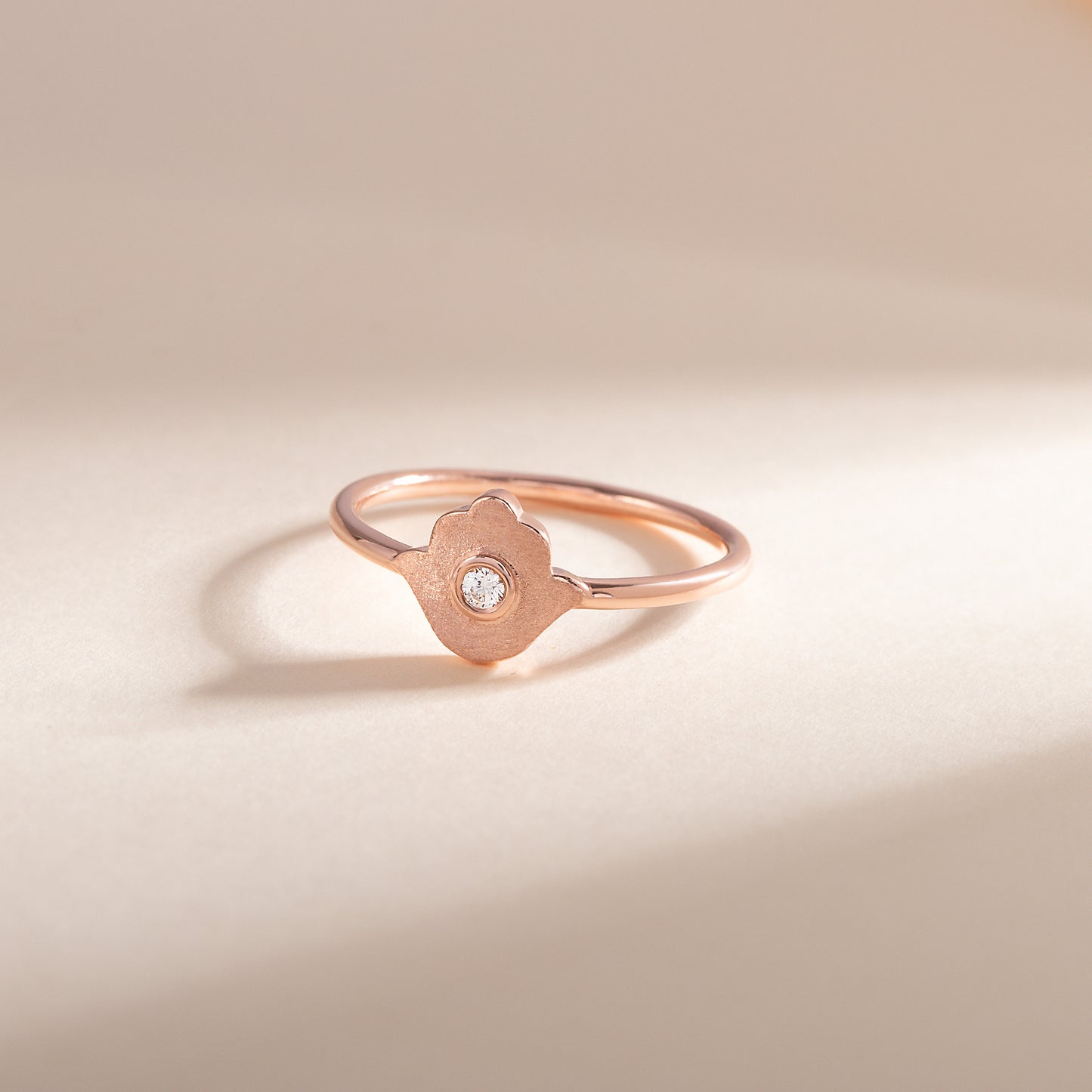 Women Dainty 18K Rose Gold Vermeil Silver Protection Hamsa Hand Ring